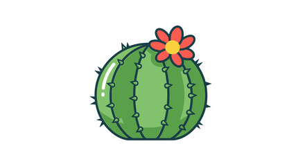 Naklejka premium Modern Flat Style Detailed Cactus with Flower Icon Illustration Graphic