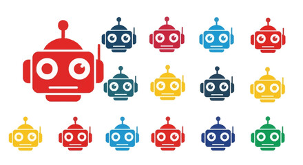 Obraz premium Colorful Flat Robot Head Icon with Antenna on White Background