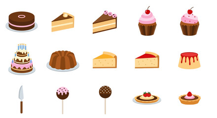 Flat Design Assorted Delicious Cakes and Desserts Sweet Food Icon