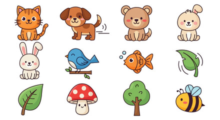 Cute Cartoon Animal and Nature Element Illustration Set for Children