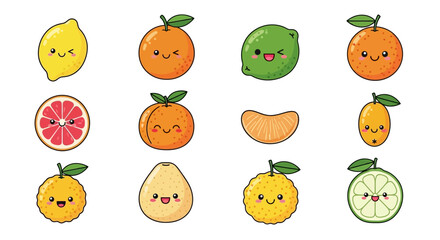 Colorful Kawaii Style Cute Smiling Citrus Fruit Character Collection