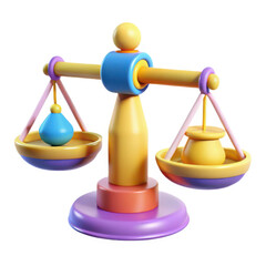 Colorful 3d illustration of a balanced scale isolated on transparent background