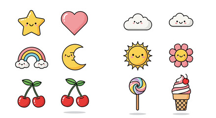 Cute Handdrawn Pastel Star Heart Cloud Rainbow Icon Graphic Illustration