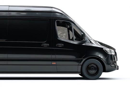 Side view of black mockup van isolated on white background