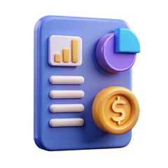 3d financial report with charts and coin isolated on transparent background