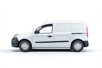 Side view of white mockup van isolated on white background