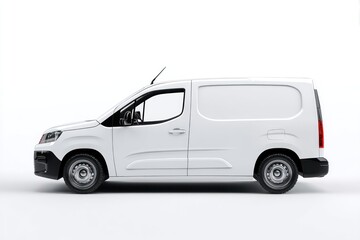 Side view of white mockup van isolated on white background