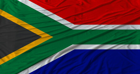 South African flag waving. Flag of South Africa with cloth texture