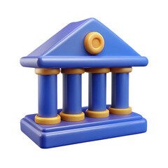 Blue and gold bank building icon isolated on transparent background