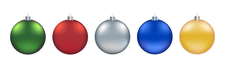 A set of vector Christmas tree decorations, colored Christmas balls. Isolated on transparent background. EPS10