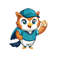 cute cartoon owl on branch with big eyes and brown feathers