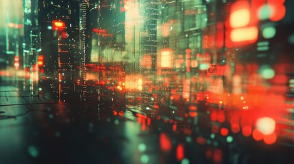 Abstract Digital Cityscape with Glowing High Tech Elements