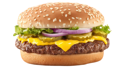 Cheeseburger With Toppings On A Light Brown Bun