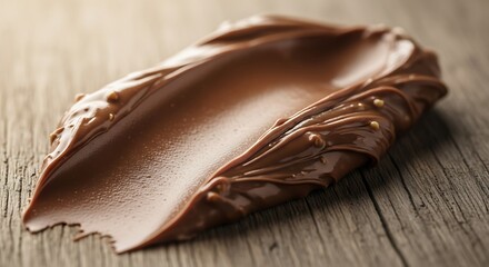 Chocolate hazelnut spread, smooth and glossy texture on rustic wood