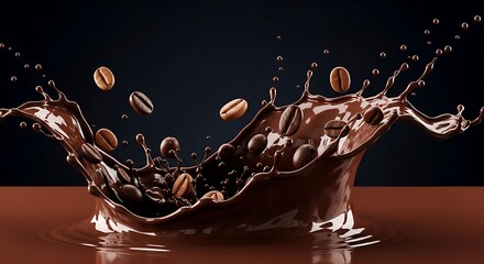 Chocolate splash with coffee beans