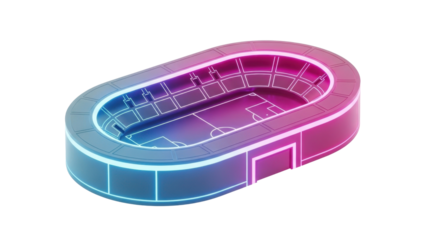 A vibrant, isometric illustration of a stadium, showcasing the field and seating.
