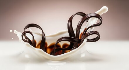 Chocolate swirls in milk splash