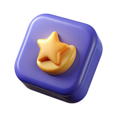 3d rendering of a purple square with a golden star on top isolated on transparent background