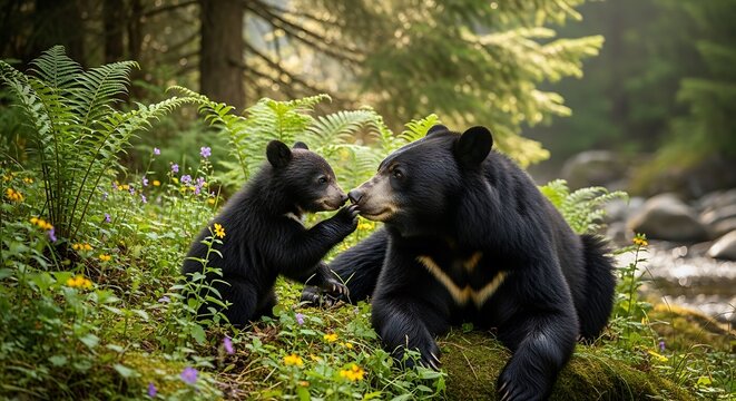 black bear in the woods - Powered by Adobe