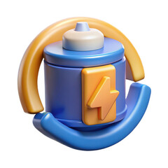 Blue and yellow stylized baby bottle isolated on transparent background