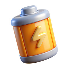 3d cartoon battery icon with lightning symbol isolated on transparent background