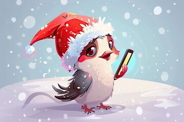 Christmas bird with party hat, fun winter photo for holiday cards, ads, and product branding