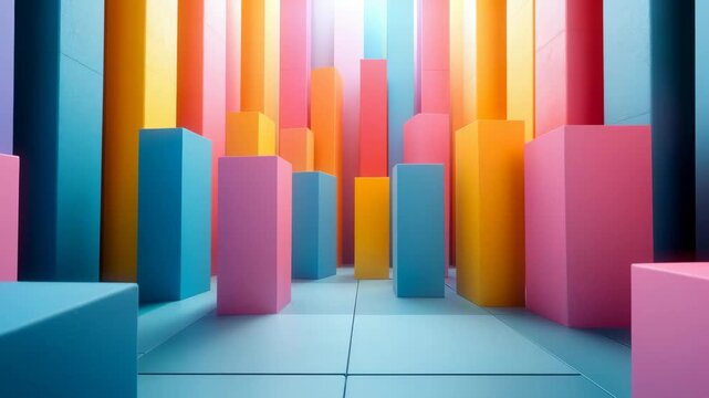 A vibrant 3D bar chart with colorful blocks representing a playful vision of data perfect for videos about business growth and creative infographics.