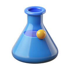 Blue erlenmeyer flask with yellow sphere isolated on transparent background