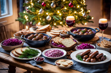 Naklejka premium christmas table setting julbord