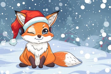 Funny fox wearing holiday hat, great for Christmas cards, seasonal branding, and social media campaigns