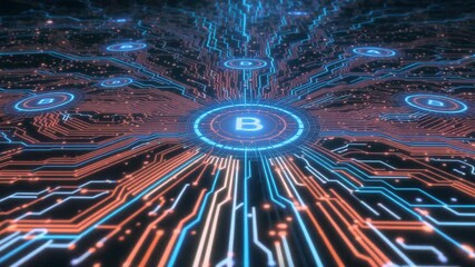 Futuristic Digital Bitcoin Cryptocurrency Blockchain Technology Network. - Powered by Adobe