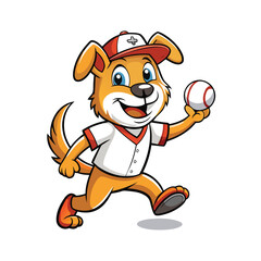 cartoon dog running with ball and smiling