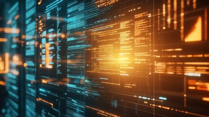 Abstract digital network interface displaying data and lines