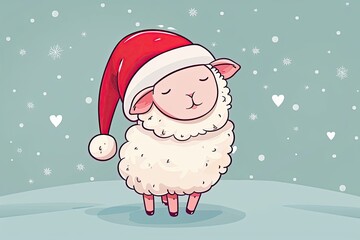 sheep in festive hat celebrates Christmas in snow, perfect for winter holiday cards and seasonal  content