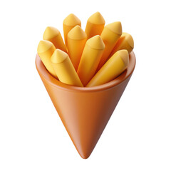 Golden french fries in a paper cone isolated on transparent background
