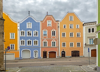 Old town of Schärding, Austria, known for its colourful houses 