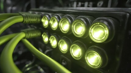 Close Up of Bright Illuminated Lights on Technical Machinery