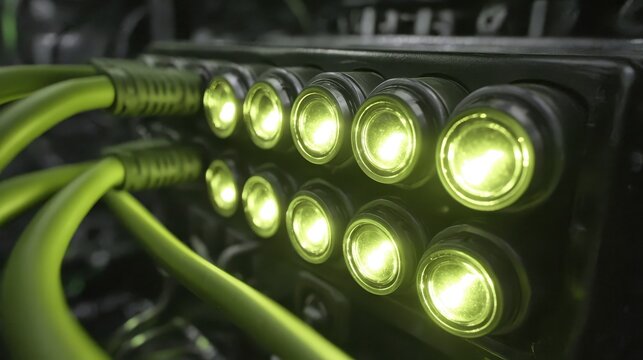 Close Up of Bright Illuminated Lights on Technical Machinery