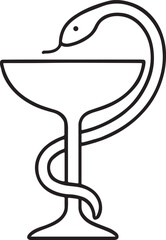  line art illustration of the bowl of hygieia symbol of pharmacy and medicine