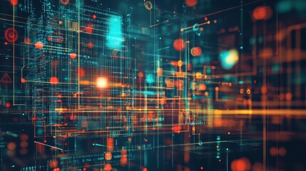 Abstract digital network with glowing lines and modern elements