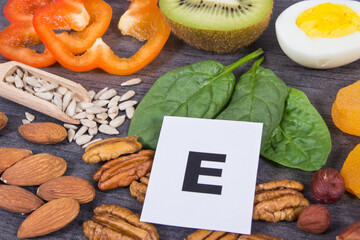 Ingredients containing vitamin E, other minerals and dietary fiber. Healthy lifestyle and nutrition