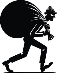 Sneaky Thief character carrying a large sack of money vector illustration isolated on white background