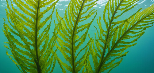 There is a large group of seaweed floating in the water expression elements scene movement illustration composition design cartoonish depth figure creative motion gesture emotion colorful