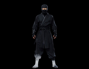 3D Cartoon Ninja with Smoke Bomb and Glowing Eyes PNG