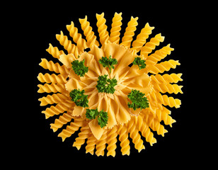 Artistic Radial Mandala with Fusilli Pasta and Herbs PNG