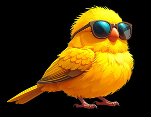 Cartoon Yellow Tropical Bird with Sunglasses PNG
