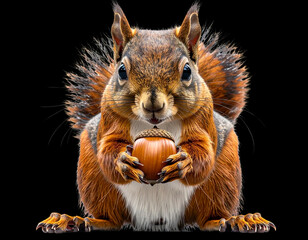 Curious Squirrel Sitting Upright with Autumn Leaves Around PNG