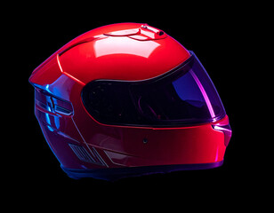 Futuristic Red Motorcycle Helmet with Dark Visor and Neon Glow PNG