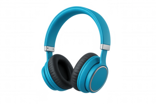 Turquoise wireless headphones for music listening, enjoying sound and audio entertainment on transparent background