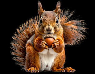 PNG of a brown squirrel sitting upright in front view, holding